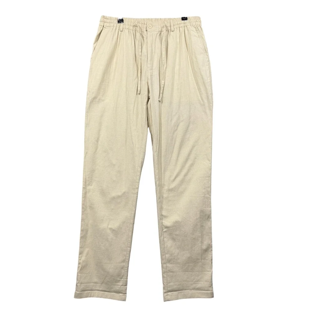 SAILWIND Linen Blend Pants Mens 34 Beige Drawstring Beach Casual Resortwear